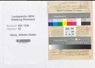 Entnazifizierung Wilhelm Walter Heine , geb. 01.12.1905 (Bautechniker)