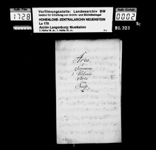 Johann Adolf Hasse: Aria / à / Soprano / 2 Violinis / Viola / con / Basso / (La ragion gli affetti ascolta) [aus: Adriano in Siria].