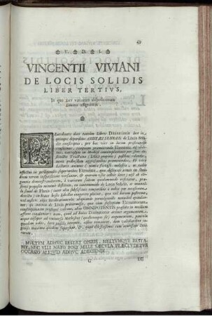 Vincentii viviani de locis solidis liber tertius.