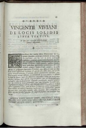 Vincentii viviani de locis solidis liber tertius.