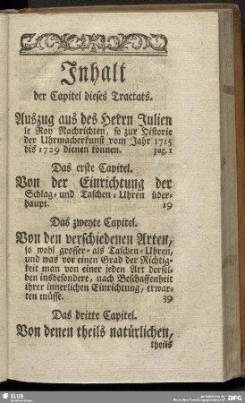 Inhalt der Capitel dieses Tractats