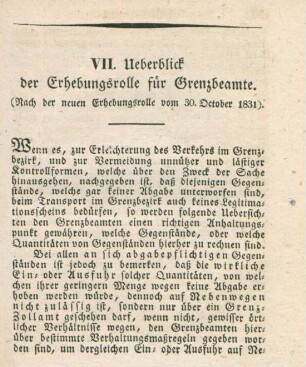 VII. Ueberblick der Erhebungsrolle für Grenzbeamte