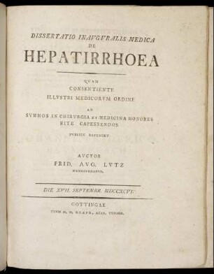 Dissertatio Inauguralis Medica De Hepatirrhoea