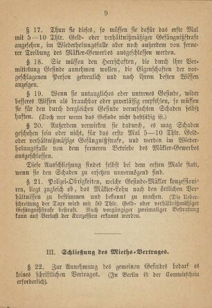 III. Schließung des Mieths-Vertrages