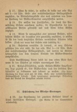 III. Schließung des Mieths-Vertrages