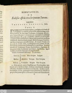 Disputatio III. De Ecclesiae officio circa Scripturam Sacram. Respondente Theodoro Scrocki, Lith.