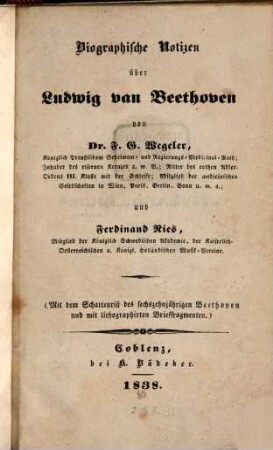 Biographische Notizen über Ludwig von Beethoven