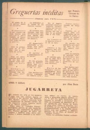 Jugarreta : Seres y cosas