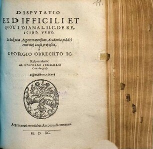 Dispvtatio Ex Difficili Et Qvotidiana L. II. C. De Rescind. Vend.