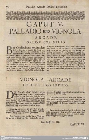 CAPUT V. PALLADIO und VIGNOLA ARCADE ORDINE CORINTHO.
