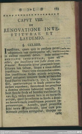 Caput VIIII. De Renovatione Investiturae Et Laudemio