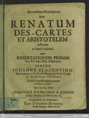 Syncretismus philosophicus inter Renatum des Cartes et Aristotelem institutus