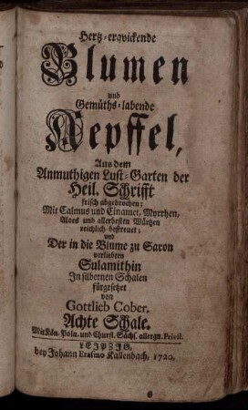 8: Hertz-erqvickende Blumen und Gemüths-labende Aepffel. Achte Schale.