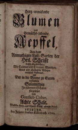8: Hertz-erqvickende Blumen und Gemüths-labende Aepffel. Achte Schale.