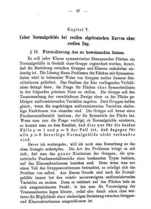 Kapitel V: Ueber Normalgebilde bei reellen algebraischen Kurven ohne reellen Zug.