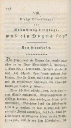 278-306 Einige Bemerkungen zur Beleuchtung der Frage, was ein Dogma sey?
