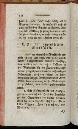 E. In der eigentlichen Wirthschaft.