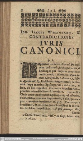 Cui accesserunt Io. Iacobi Wissenbachii, Ic. Contradictiones Ivris Canonici, Vt Et Differentiae Ivris Civilis Et Canonici