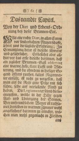 Das neundte Capitel. Von der Diaet und Leben-Ordnung bey dieser Brunnen-Cur