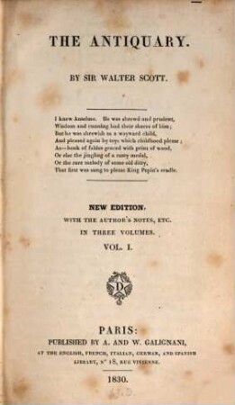 The Antiquary : in three volumes, 1