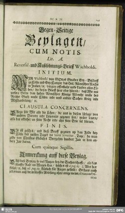 Gegen-Seitige Beylagen, Cum Notis