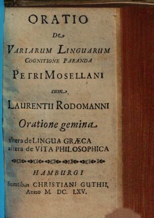 Oratio de variarum linguarum cognitione paranda ...