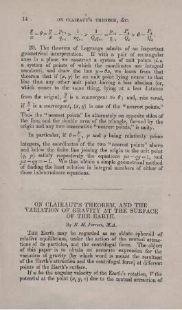 On Clairaut's theorem, and the variation of gravity at the surface of the earth.