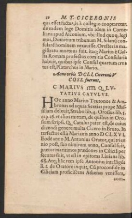 Anno urbis DCLI ... C Marius IIII. Q. Lutatius Catulus.