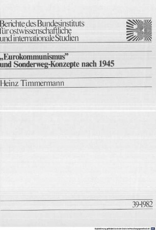 "Eurokommunismus" und Sonderweg-Konzepte nach 1945