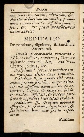 52-65, Praxis eadem exemplo declrata in meditatione de potestate, dignitate, & Sanctitate Sacerdotali.