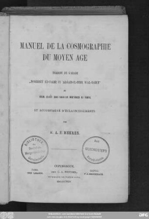Manuel de la cosmographie du moyen âge