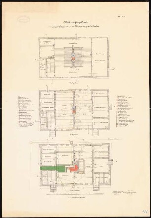 Strafanstalt, Wartenburg Wirtschaftsgebäude: Grundriss Keller, Erdgeschoss, Dachgeschoss 1:100
