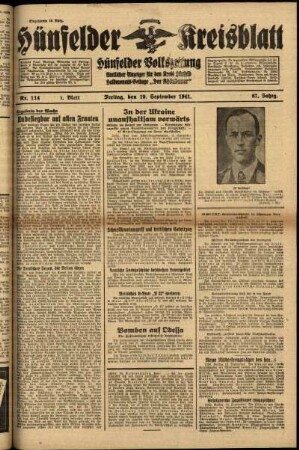 Erste Ausgabe vom Freitag, den 19. September 1941.