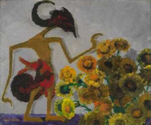 Wajangfigur und Blumen