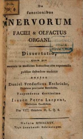 De functionibus nervorum faciei et olfactus organi : Dissertatio