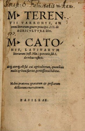Marci Terentii Varronis, In omni literarum genere Principis. III. de Agricvltvra libri