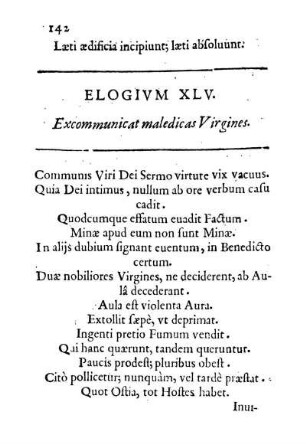 Elogivm XLV. Excommunicat maledicas Virgines.