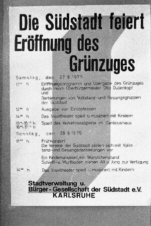 Einweihung des Grünzugs durch die Südstadt von der Ettlinger Straße bis zur Rüppurrer Straße