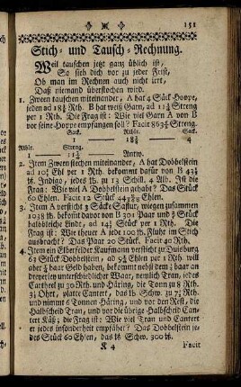 Stich- und Tausch-Rechnung. - Regula Falsi.