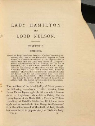 Lady Hamilton and Lord Nelson : An historical Biography based on Letters and other Documents in the Possession of Alfred Morrison, Esq. of Fonthill, Wiltshire. In two vols., 1