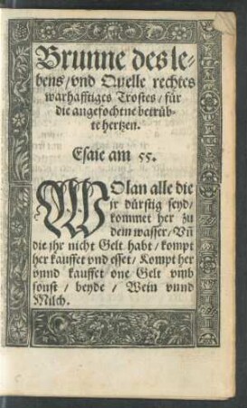 Brunne des lebens/ und Quelle rechtes warhafftiges Trostes/ für die angefochtne betrübte hertzen.