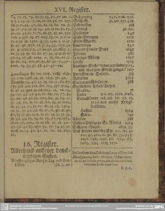 16. Register. Allerhand anderer denckwürdigen Sachen