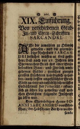 XIX. Einführung. Von verschiedenen Grab- In- und Ehren-Schrifften Sarcandri