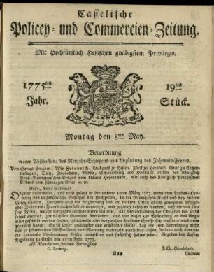 19tes Stueck, Montag den 8ten May 1775
