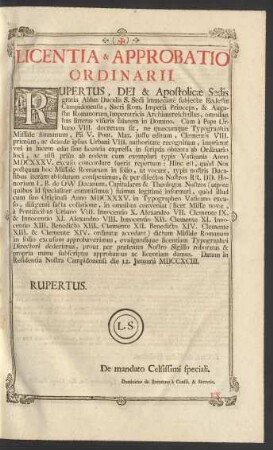 Licentia & Approbatio Ordinarii.