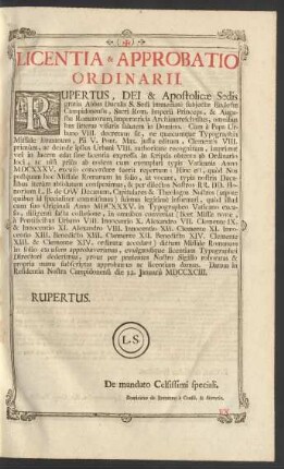 Licentia & Approbatio Ordinarii.