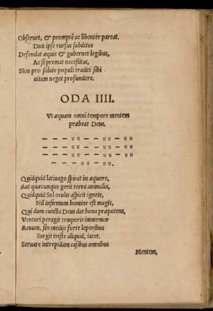Oda IIII. Ut aequam omni tempore mentem praebeat Deus