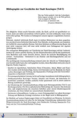 Bibliographie zur Geschichte der Stadt Kenzingen (Teil I)