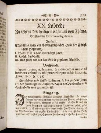 XX. Lobrede Zu Ehren des heiligen Cajetani von Thiena, Stiffters der Clericorum Regularium.