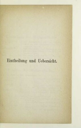 Eintheilung und Uebersicht